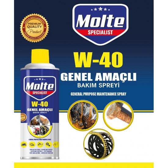 Molte W-40 Pas Sökücü Yağlayıcı Korozyon Önleyici Koruyucu Çok Amaçlı Multi Sprey 400 ML