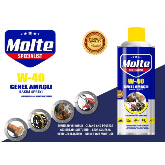 Molte W-40 Pas Sökücü Yağlayıcı Korozyon Önleyici Koruyucu Çok Amaçlı Multi Sprey 400 ML